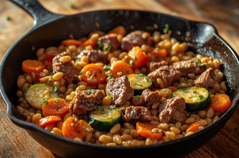 Beef and Vegetable Barley Skillet for a Hearty Dinner