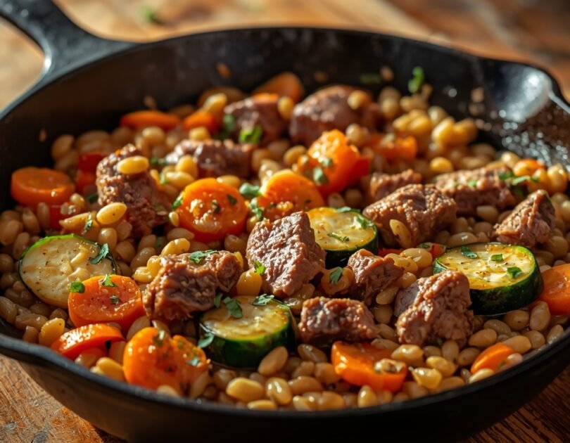Beef and Vegetable Barley Skillet for a Hearty Dinner