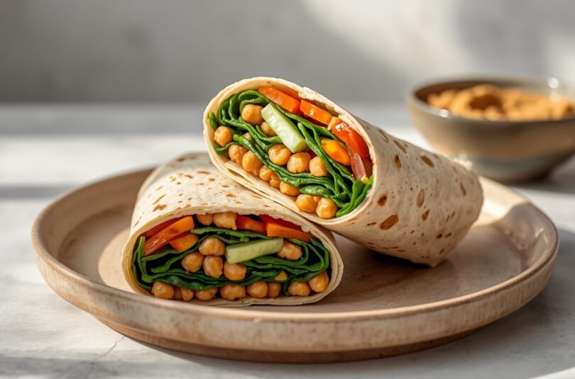 Chickpea Vegetable Wrap with Hummus and Spinach