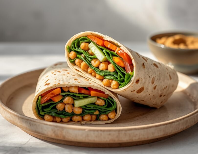 Chickpea Vegetable Wrap with Hummus and Spinach