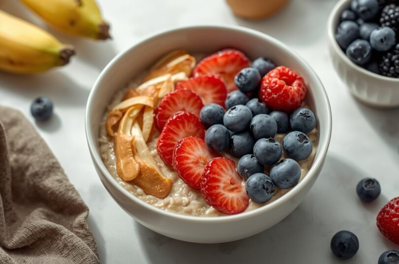 Energy Oatmeal with Almond Butter and Berries