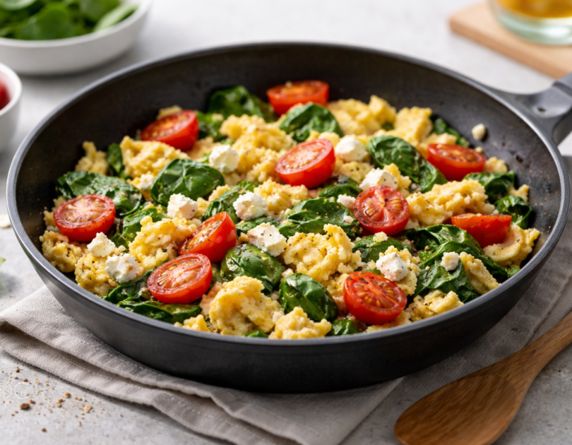 Healthy Breakfast Scramble with Eggs, Spinach, and Feta Healthy Breakfast Scramble with Eggs, Spinach, and Feta