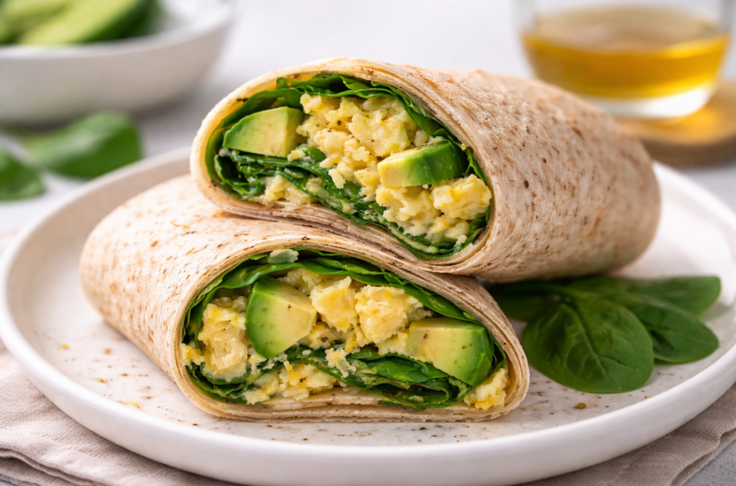 Healthy Breakfast Wrap with Eggs, Avocado, and Spinach