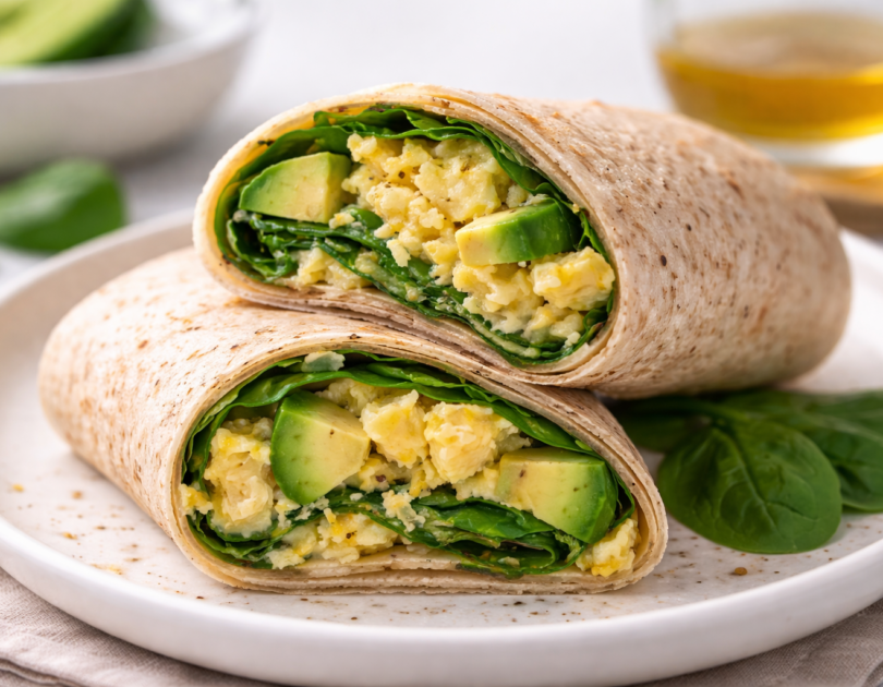 Healthy Breakfast Wrap with Eggs, Avocado, and Spinach Healthy Breakfast Wrap with Eggs, Avocado, and Spinach