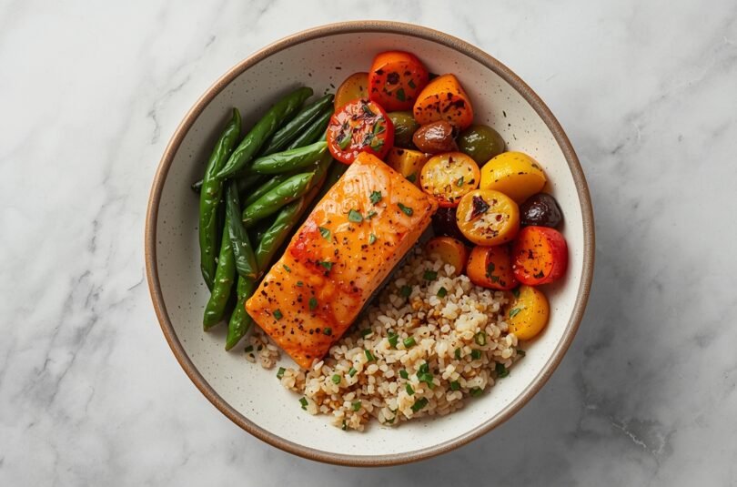 High-Protein Baked Salmon with Quinoa and Roasted Vegetables