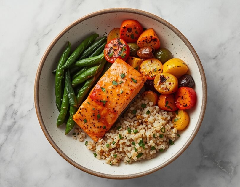 High-Protein Baked Salmon with Quinoa and Roasted Vegetables