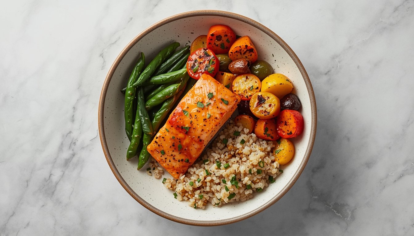 High-protein baked salmon served with quinoa and roasted vegetables High-Protein Baked Salmon with Quinoa and Roasted Vegetables