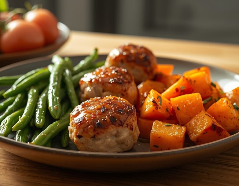 Turkey Meatballs with Sweet Potato and Green Beans