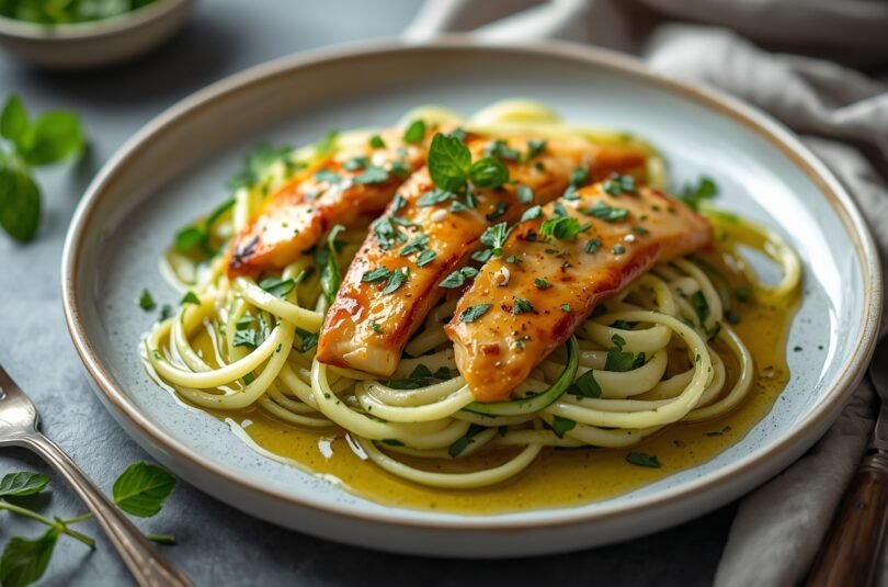 Low Carb Chicken Zucchini Noodles with Olive Oil