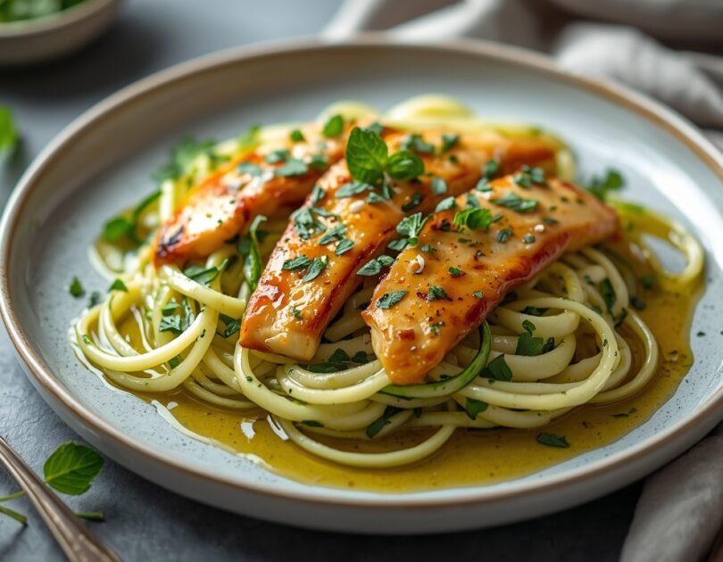 Low Carb Chicken Zucchini Noodles with Olive Oil