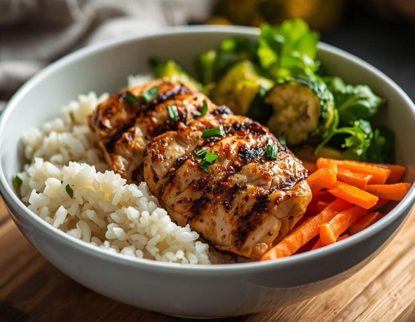 Muscle Building Meal with Chicken Rice and Vegetables