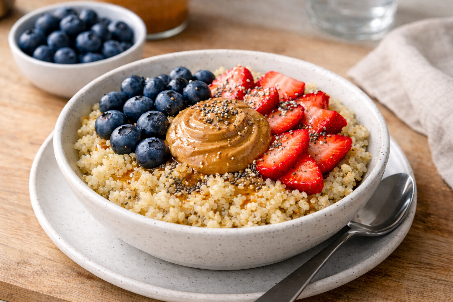Quinoa Breakfast Bowl with Berries and Almond Butter Quinoa Breakfast Bowl with Berries and Almond Butter
